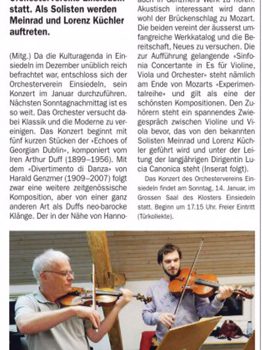 Zeitungsvorschau zum Konzert vom 14. Januar 2018