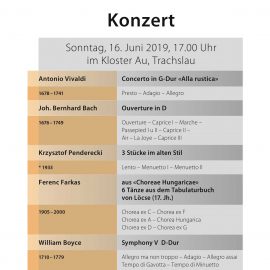 Programm für das Sommerkonzert am 16. Juni 2019 im Kloster Au, Trachslau