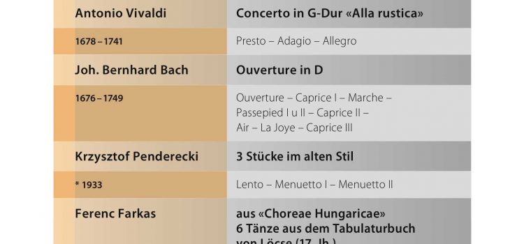 Programm für das Sommerkonzert am 16. Juni 2019 im Kloster Au, Trachslau