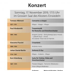 Programm für das Herbstkonzert am 17. Nov. 2019 im Grossen Saal des Klosters Einsiedeln